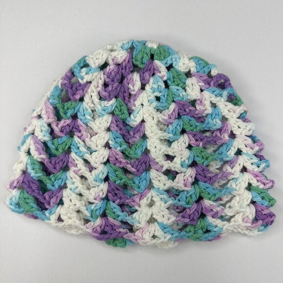 Handmade New Lacy Cloch Sugar 'n Cream in Beach‎ Ball Blue Knit Beanie - S/M - Picture 6 of 11